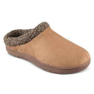 Haggar Men's Faux-Suede Clog Slippers with Fleece Collar, Black, Large